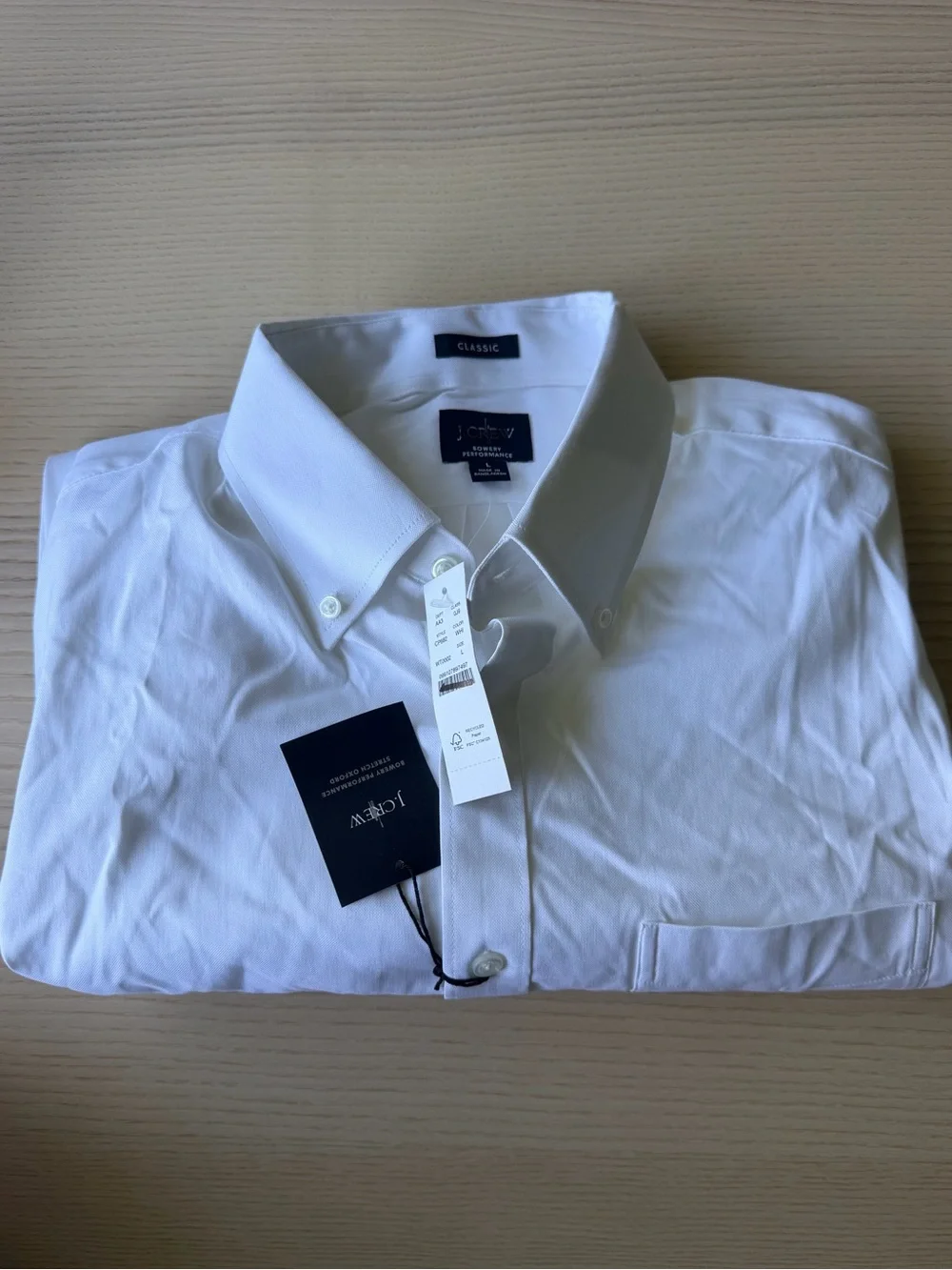 NWT J.Crew Bowery Performance Stretch Oxford Shirt White Men’s Size L